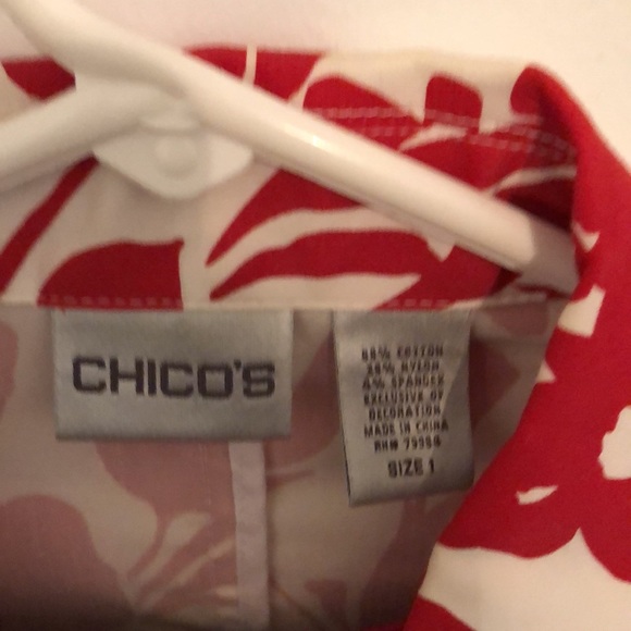 CHICO’S JACKET RED/WHITE PRINT - Picture 3 of 7